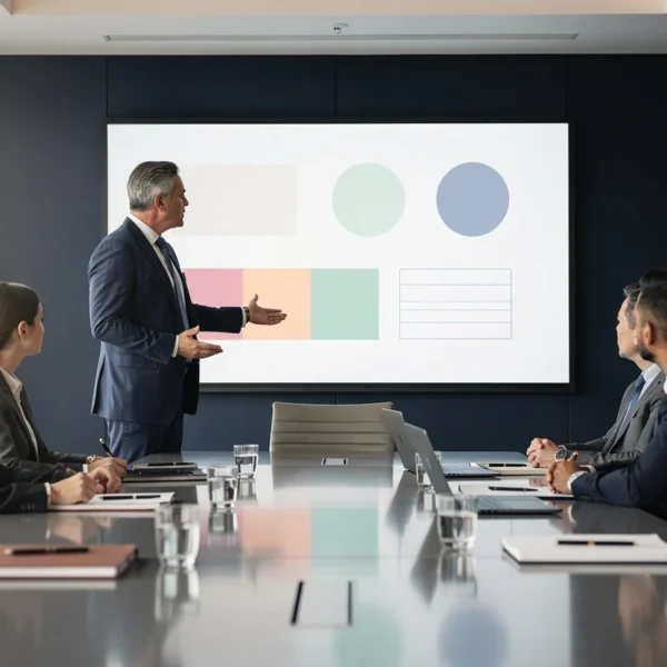 Formation PowerPoint pour exécutif avec présentation à impact sur écran et méthode de conception de slides