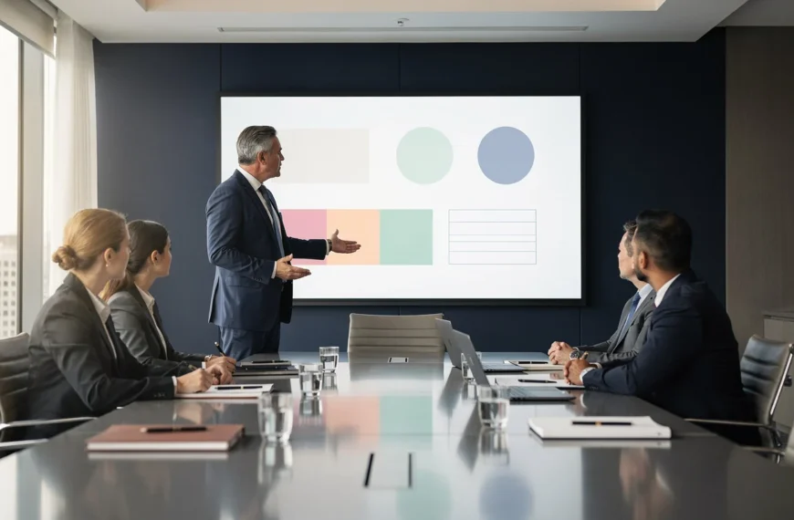 Formation PowerPoint pour exécutif avec présentation à impact sur écran et méthode de conception de slides