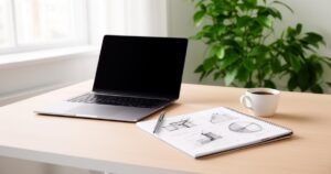 image d'un ordinateur portable sur une table en bois